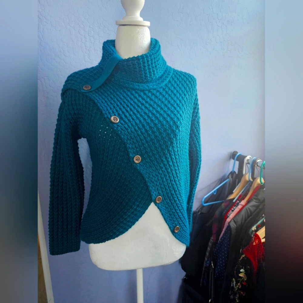 Teal Faux Button-Up Women’s Sweater Size M